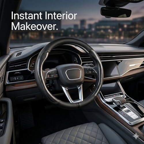 Carbon Fiber Steering Wheel Cover,Breathable Non-Slip Leather Protector,Universal 14.5-15 Inchs Fit for Cars,SUVs,Trucks,Durable,Wear-Resistant,All-Season Auto Interior Accessory (Style A 14.5-15inch) - size: Style A 14.5-15inch