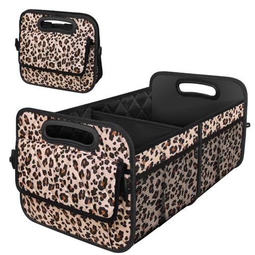 Deosk Trunk Organizer for SUV, Car Organizers and Storage with Reinforced Handles, Car Accessories for Women/Men - Large, Leopard Print - color: Leopard print, size: Large