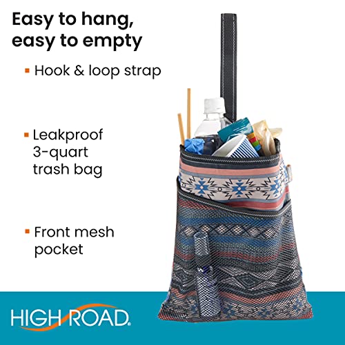 High Road Hanging Car Trash Bag with Waterproof Leakproof Liner, Storage Pocket and Adjustable Strap to Hang in the Front or Back Seat - Southwest - color: Southwest