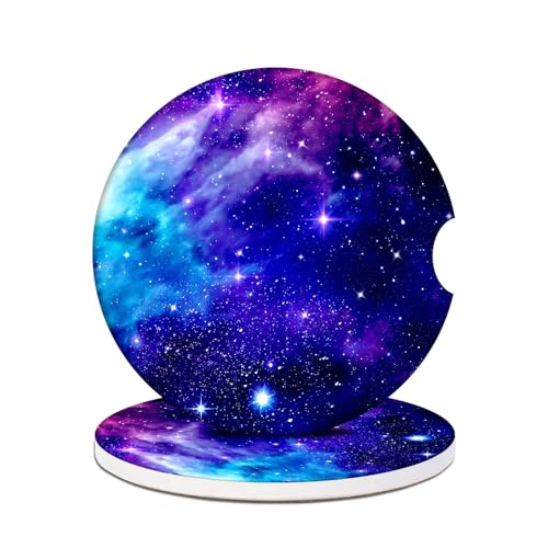 2 Pack Car Cup Holder Coasters - Purple Galaxy Space Absorbent Ceramic Coaster, Car Coasters for Cup Holders, Car Interior Accessories for Women Men - color: Galaxy Space