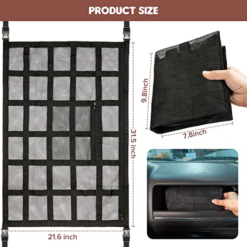 Upgrade Car Ceiling Cargo Net Pocket,31.5"x21.6" Double-Layer Roof Storage Organizer,Overhead Net for SUV & Van Camping,Travel Road Trips,Van Life Essentials,Fit 4 Handle Vehicles - size: 31.5 x 21.6 inches