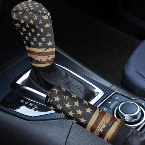 KEIAHUAN 2PCS Gear Shift and Handbrake Cover for Car Anti-Slip Dustproof Shift Gear Knob Protector 4th of July Automotive Interior Accessories Decor - color: American Flag Camouflage