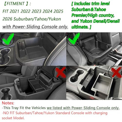 EDBETOS Power Sliding Console Organizer Compatible with 2021-2024 2025 2026 Chevy Tahoe Suburban/GMC Yukon Accessories Armrest Box Insert Tray,(NOT Fit Standard Console with charging socket),Black