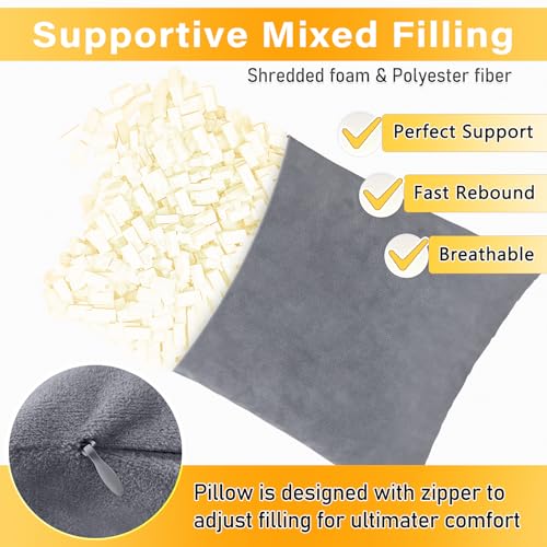 1 MIDDLE ONE 2 Pack Small Pillow, 16 X 12 Inches, Memory Foam Mini Pillow for Travel, Camping, Sleeping, Nap and Neck, Knee, Lumbar Support, Tiny Cushion for Pet, Dogs (Grey) - color: Grey, size: 16x12 inch