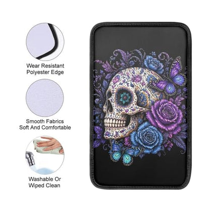 Skull Rose Print Car Center Console Cover,Universal Car Armrest Box Cover Pad for SUVs - color: Skull Rose