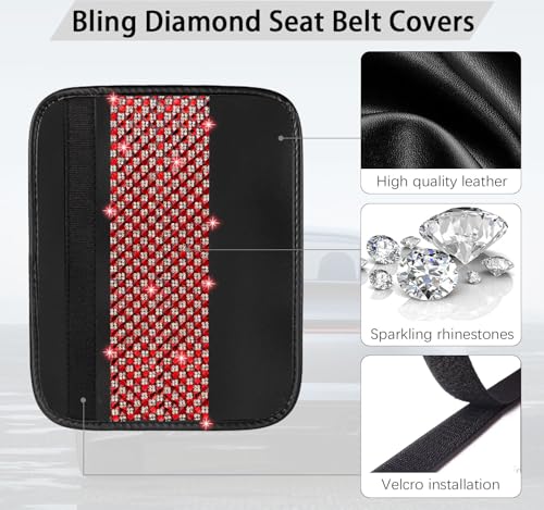 NBTEPEM 2 Pack Bling Car Seat Belt Covers, Diamond Seatbelt Shoulder Protection, Rhinestones Seat Belt Strap Cover Shoulder Pad, Universal Bling Car Interior Accessories Fit for Car/Truck/SUV(Red) - color: Red