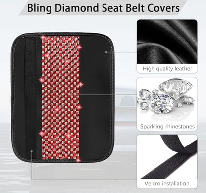 NBTEPEM 2 Pack Bling Car Seat Belt Covers, Diamond Seatbelt Shoulder Protection, Rhinestones Seat Belt Strap Cover Shoulder Pad, Universal Bling Car Interior Accessories Fit for Car/Truck/SUV(Red) - color: Red