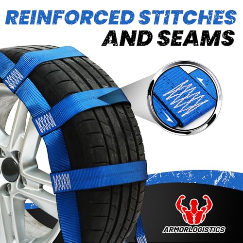 Tow Dolly Basket Straps with Flat Hook, 2 Pack Tow Dolly Straps, Fits 14"-17" Tires Wheels, Breaking Strength 10000 lbs, 2" Over Wheel Car Basket Tie Down Strap with Carrying Bag, Blue - color: Blue