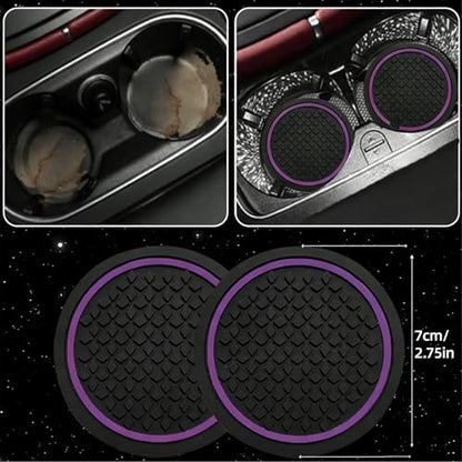 NBTEPEM 6 PCS Car Steering Wheel Cover Set, Microfiber Leather Steering Wheel Covers Universal 14.5-15 inch, Center Console Cover, Seat Belt Cushion, Cup Holder Coaster, Car Accessories Set Purple - color: Black with purple, size: Steering Wheel Cover Set
