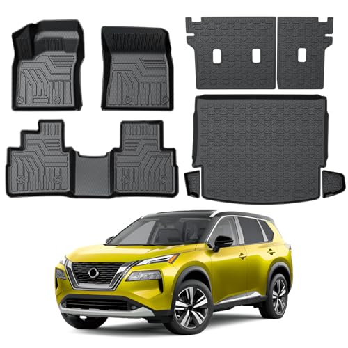 KUST Floor Mats Set for 2021-2026 Nissan Rogue Accessories (Not for Sport & Select), All Weather Floor Liners & Rear Trunk Liner & Backrest Mats, TPE Rubber, Raised Edge - style: For │ Rogue 2021-2026 │ Full Set