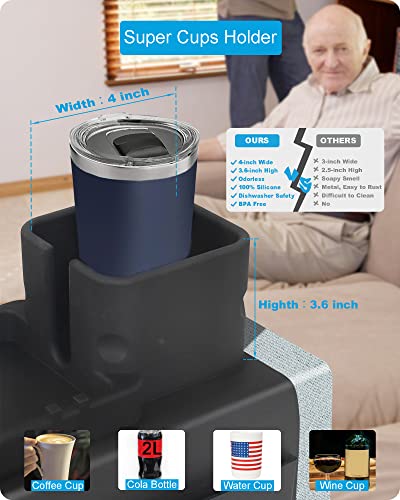Silicone Couch Cup Holder, VIENFUT Anti-Spill Anti-Slip Sofa Armrest Tray BPA-Free, Dirt-Resistant Silicone Couch Arm Tray for Remote, Snacks, Cellphone and iPad, Gift for Family, Friend (Black) - color: Black#
