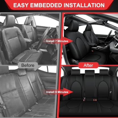 TTX LIGHTING Custom Fit Car Seat Covers for Toyota Camry 2018 2019 2020 2021 2022 2023 2024 Full Set Waterproof Faux Leather Airbag Compatible Seat Covers Black - size: 4.Camry 2018-2024 5 Seat Full Set