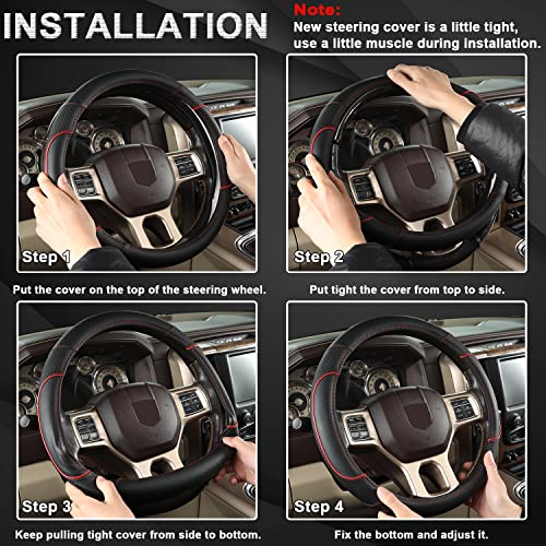 GIANT PANDA Car Steering Wheel Cover for Dodge Ram 1500 2500 3500 15.5-16 inches- Black+Red Trim - color: C-Black+Red Trim