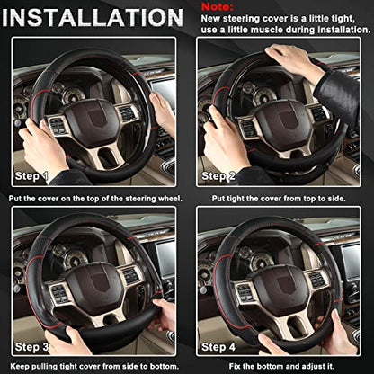 GIANT PANDA Car Steering Wheel Cover for Dodge Ram 1500 2500 3500 15.5-16 inches- Black+Red Trim - color: C-Black+Red Trim