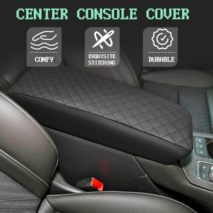 Center Console Cover Compatible with Cadillac XT4 2019-2025, Leather Middle Console Armrest Lid Cover Protector, Anti-Scratch, Black