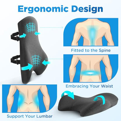 Teemour High Back Support Pillow for Office Chair, Fully Support Back Cushion - Memory Foam Lumbar Support Pillow for Office Chair, Desk, Gaming Chair, Promotes Posture Pain Relief Adjustable Straps - size: Long Back