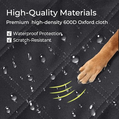 Front Seat Dog Cover for Car SUV Truck, Waterproof 600D Oxford Cloth Pet Seat Protector with Side Flaps, Durable Dog Seat Cover Front Passenger for Bucket Seat/Captain Chair, Full Protection (Black)