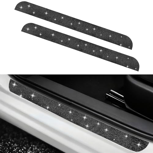 NETEPEM Bling Car Door Sill Protector 2PCS Car Door Edge Guard Rhinestones Door Threshold Protection 23.62x1.96 inch Anti-Scratch Strip Sticker Universal Bling Car Accessories(Black) - color: Black