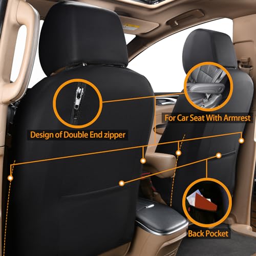 Flying Banner car seat Covers Quality Carbon Fiber Air Mesh Fabric Sport Low High Back Bucket Back Pocket Arm Rest (2 Fronts - Low Bucket - Neoprene, Red Thread)