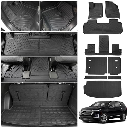 Floor Mats Compatible with 2018-2023 (Fit 2024 Traverse Limited) Chevrolet Traverse Cargo Liner Mat Back Seat Cover 7 Seat 2023 Chevy Traverse Accessories (Trunk Mat+Backrest Mats+Floor Mats) - style: For Chevrolet Traverse 7-Seater | 2018-2023