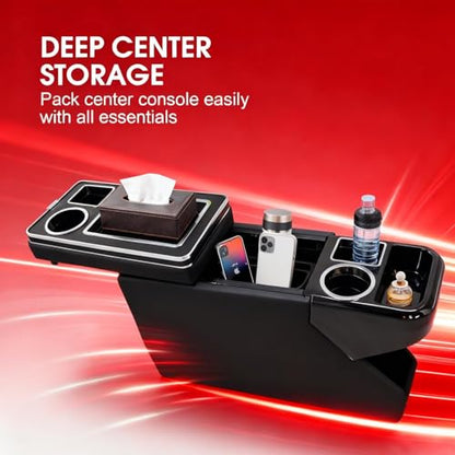Truck Center Console Organizer Between Seat for Minivans, SUVs, Middle Van Bench Organizer for Floor Between The Back Seat Console 18 Wheelers with Sliding Lid Design - size: 18 Wheelers with Sliding Lid Design