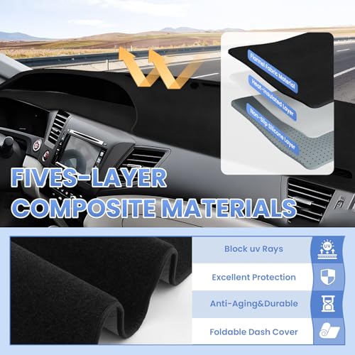Sunsdrew Dashboard Cover Mat for 2012-2015 Honda Civic Dash Cover for Civic Suede Dash Cover Accessories Sun Shade Nonslip Mesh Protector No Glare - size: 16-21 Civic Dash Cover