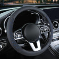 3D Premium Skin-Feel Leather Car Steering Wheel Cover, Anti-Slip Breathable Soft Slim Design, Universal 15 inch, Black with Blue - color: Black with Blue, size: Round-Medium[14.5''-15'']