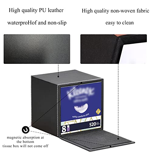 PU Leather Tissue Box Cover Square,Upgrade Large Size Napkin Holder Pumping Paper Case Dispenser,Facial Tissue Holder with Magnetic Bottom for Home Office Car Hotel Restaurant Black (Black-1) - color: Black-1