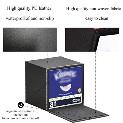 PU Leather Tissue Box Cover Square,Upgrade Large Size Napkin Holder Pumping Paper Case Dispenser,Facial Tissue Holder with Magnetic Bottom for Home Office Car Hotel Restaurant Black (Black-1) - color: Black-1