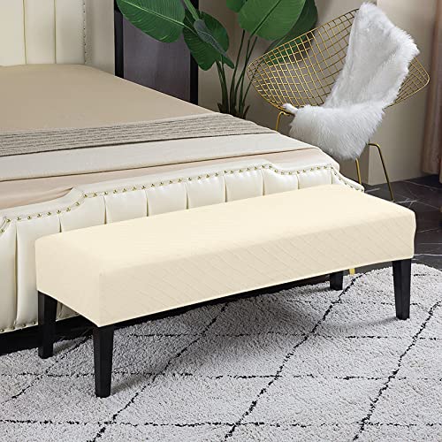 Lebaley Stretch Jacquard Ottoman & Bench Cover Removable Washable Slipcover for 42-54 inch Rectangular Benches, Bar Stools, and Dining Room Chairs (Fits 14-18" Wide),Beige - color: Beige, size: Regular - Standard