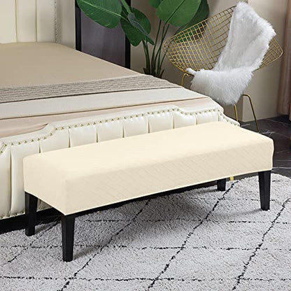 Lebaley Stretch Jacquard Ottoman & Bench Cover Removable Washable Slipcover for 42-54 inch Rectangular Benches, Bar Stools, and Dining Room Chairs (Fits 14-18" Wide),Beige - color: Beige, size: Regular - Standard