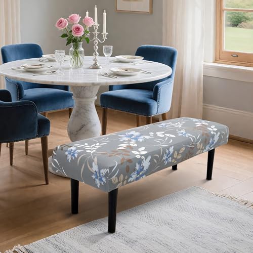 Stretch Bench Seat Cover, Reusable Slipcover for Dining Room & Bedroom, Removable Washable Rectangular Bench Covers, Elastic Fit for Home Furniture (Flowers) - color: Flowers