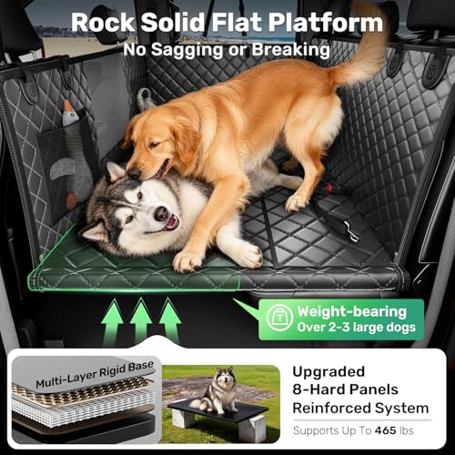 Zanch Heavy-Duty Dog Car Seat Cover, Flat Solid Back Seat Extender for Multi Large Dogs, Hard Bottom Supports 450 lb, Waterproof Scratchproof Hammock Protector, Standard for Cars, SUV, Trucks, Black