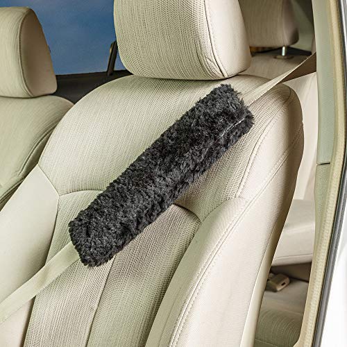 Twin Pack! Soft, Comfortable Universal Fitting Genuine Merino Sheepskin Seat Belt Shoulder Cover Pads for Adults, Children, Youth. Multiple Colors Available (Charcoal) - color: Charcoal