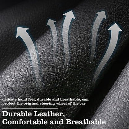 Car Leather Steering Wheel Cover - Panapi Material, Universal 14.5-15 Inch Leather Anti-Slip Breathable Auto Steering Wheel Covers for Men Women (Embroidery-White) - color: Embroidery-White