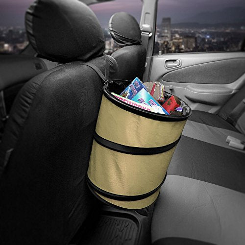 FH Group Automotive Waterproof Portable Collapsible Large Can Garbage Container fits Most Cars,Polyethylene, SUVs, and Trucks Beige Trash - color: Beige, style: Large