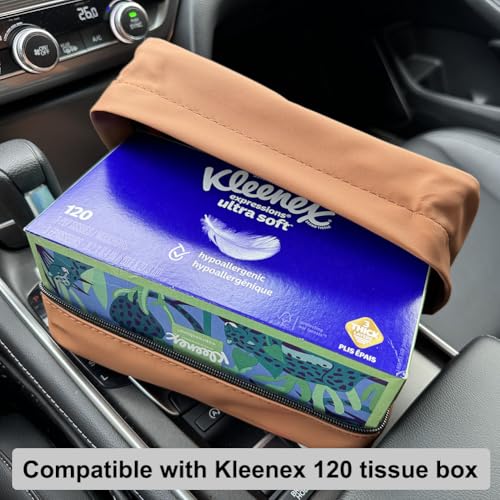 Car Tissue Holder for 120 Standard Tissue Boxes, Facial Tissue Holder for Auto Headrest, Faux Leather Napkin Box Cover, Large Capacity Car Tissue Dispenser Fits for 120 Kleenex Tissues Box (Brown) - color: Brown