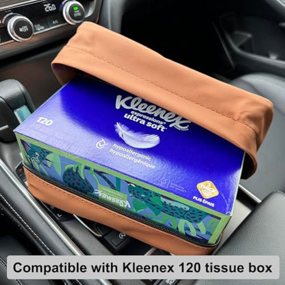 Car Tissue Holder for 120 Standard Tissue Boxes, Facial Tissue Holder for Auto Headrest, Faux Leather Napkin Box Cover, Large Capacity Car Tissue Dispenser Fits for 120 Kleenex Tissues Box (Brown) - color: Brown