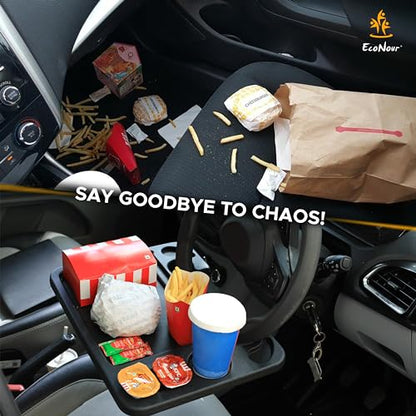 EcoNour 4 in 1 Car Steering Wheel Tray - 2026 Upgraded Tray with Dual Sauce Dip Holder and Tablet Holder | Spacious Steering Wheel Desk for Food and Laptop | Car Accessories (Large) - size: Large-Black