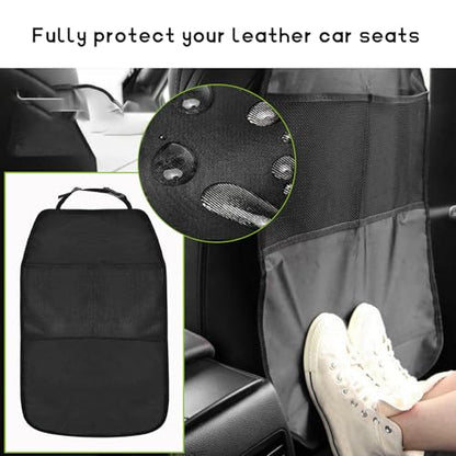 2 PCS Back Seat Protector for Car, Large Kick Mat Auto Seat Cover with 2 Mesh Pockets, Waterproof Backseat Cover Premium Kick Protector for Most Vehicles, Car Accessories