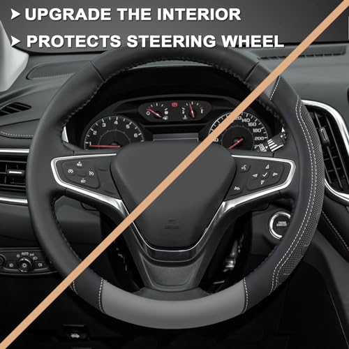 GIANT PANDA Car Steering Wheel Cover Customized for Chevy, Black and Gray - color: C-Black+Gray