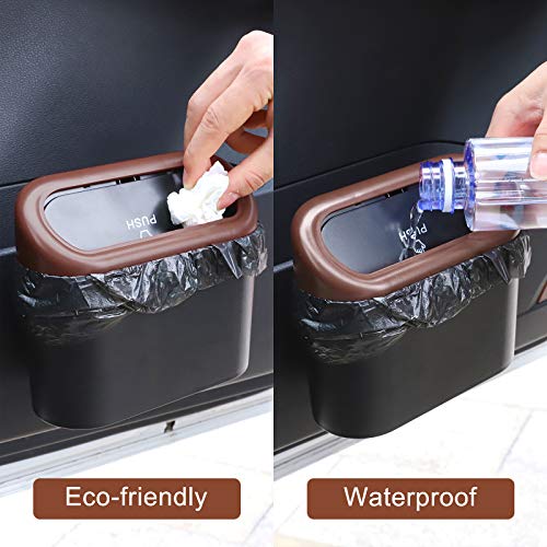 Accmor Car Trash Can with Lid, Leakproof Vehicle Trash Bin Auto Dustbin Organizer, Waterproof Mini Garbage Bin Trash Container with Garbage Bag for Automotive Car, Home, Office, Kitchen - color: Black/Brown Lid