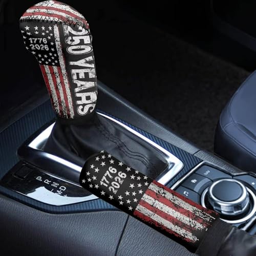 KEIAHUAN 2 Piece 250 Years Car Gear Shift Knob Cover & Handbrake Cover Set for Men Sweat-Absorption & Non Slip Universal Case Sleeve Fits for SUV,Sedan,Truck,Minivan - color: 250 Year American Anniversary