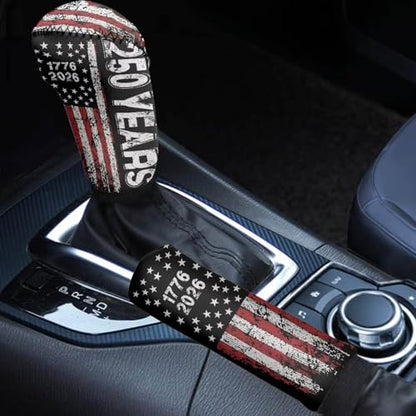 KEIAHUAN 2 Piece 250 Years Car Gear Shift Knob Cover & Handbrake Cover Set for Men Sweat-Absorption & Non Slip Universal Case Sleeve Fits for SUV,Sedan,Truck,Minivan - color: 250 Year American Anniversary
