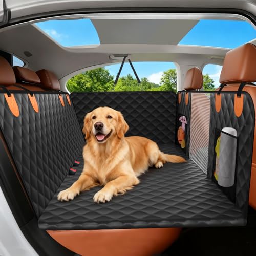 Dog Seat Cover for Back Seat Hard Bottom,Holds 500 lbs,Waterproof Dog Car Seat Cover for Back Seat Extender,Scratch-Proof Pet Hammock for Car,SUV,Truck - with Mesh Window & Storage,BlackOR - color: Black