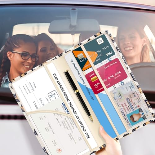 CoBak Car Registration and Insurance Holder - Vehicle Glove Box Car Organizer,Auto Truck Comparment Accessories Case with Magnetic Closure for Driver License,Cards - color: L-Leopard Brown