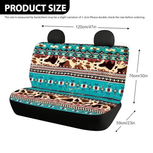 WELLFLYHOM Aztec Print Rear Bench Seat Cover for Cars Truck SUV Universal Car Seat Covers Cow Print Car Accessories Split Back Seat Backrest Protector Set of 2 - color: Aztec Cow Print