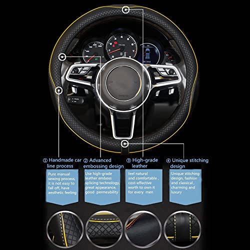 Gomass Car Steering Wheel Cover, Anti-Slip, Safety, Soft, Breathable, Heavy Duty, Thick, Full Surround, Sports Style (Black with Yellow Line) - color: Black with Yellow Line