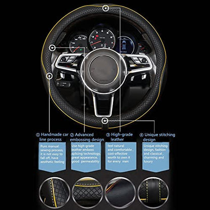 Gomass Car Steering Wheel Cover, Anti-Slip, Safety, Soft, Breathable, Heavy Duty, Thick, Full Surround, Sports Style (Black with Yellow Line) - color: Black with Yellow Line