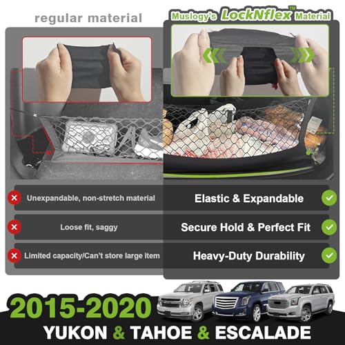Truck Bed Cargo Net Trunk Netting Compatible with 2015-2020 Chevy Tahoe | GMC Yukon | Cadillac Escalade Accessories, Pickup Cargo Organizer SUV Sedan Storage Net w/Heavy Duty Carabiners - style: 2015-2020 Yukon & Tahoe & Escalade